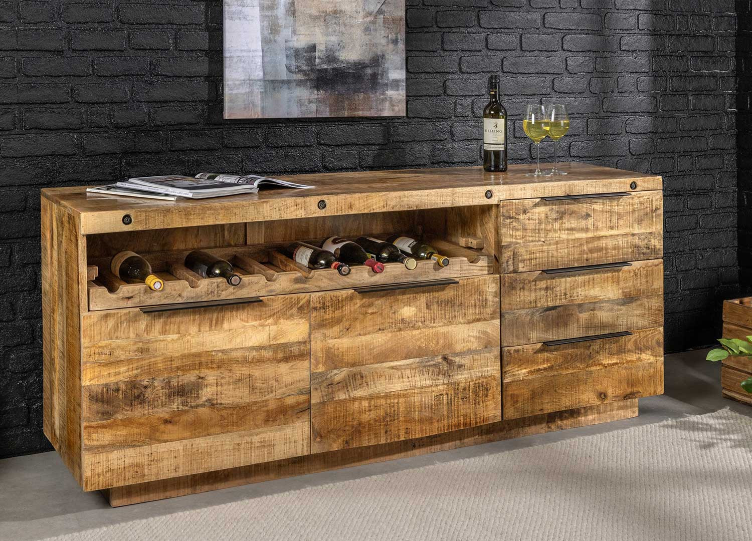 Buffet avec rangement à vin en bois de manguier Emery