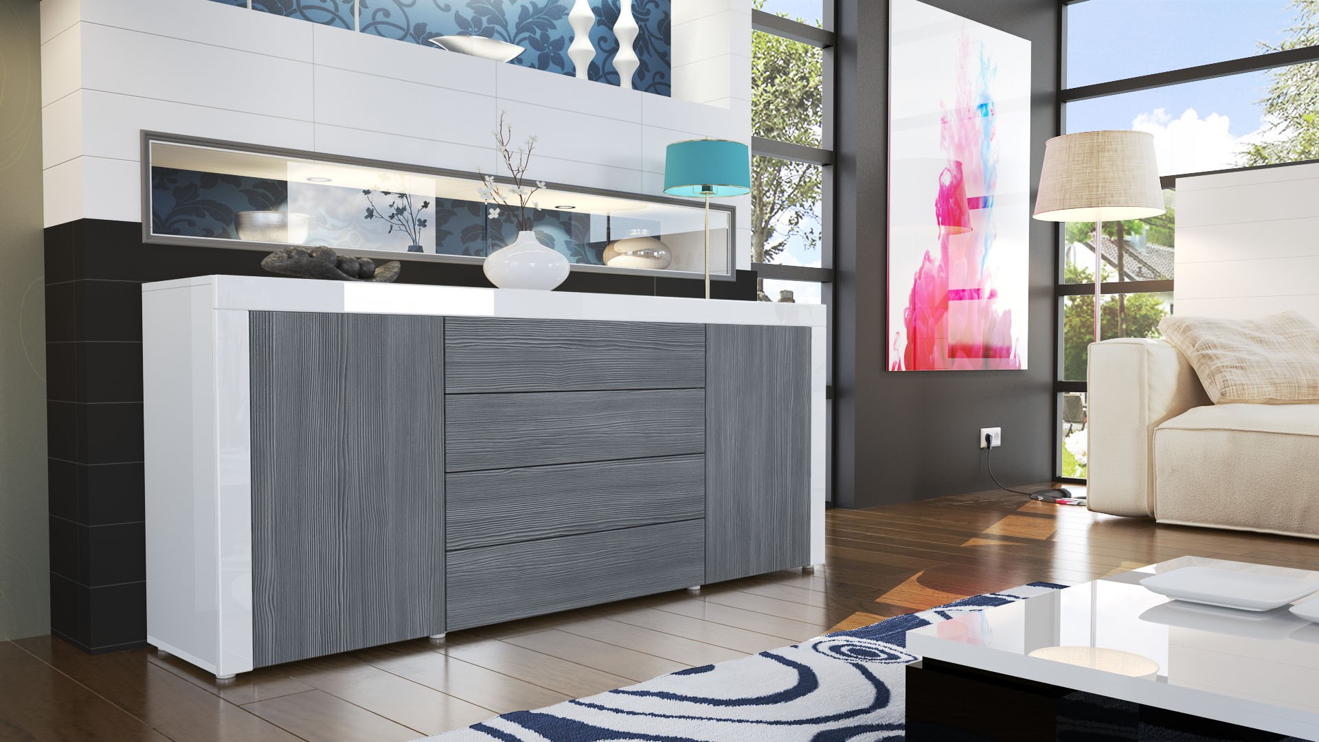 Buffet/Bahut 167 cm - 2 portes - 4 tiroirs