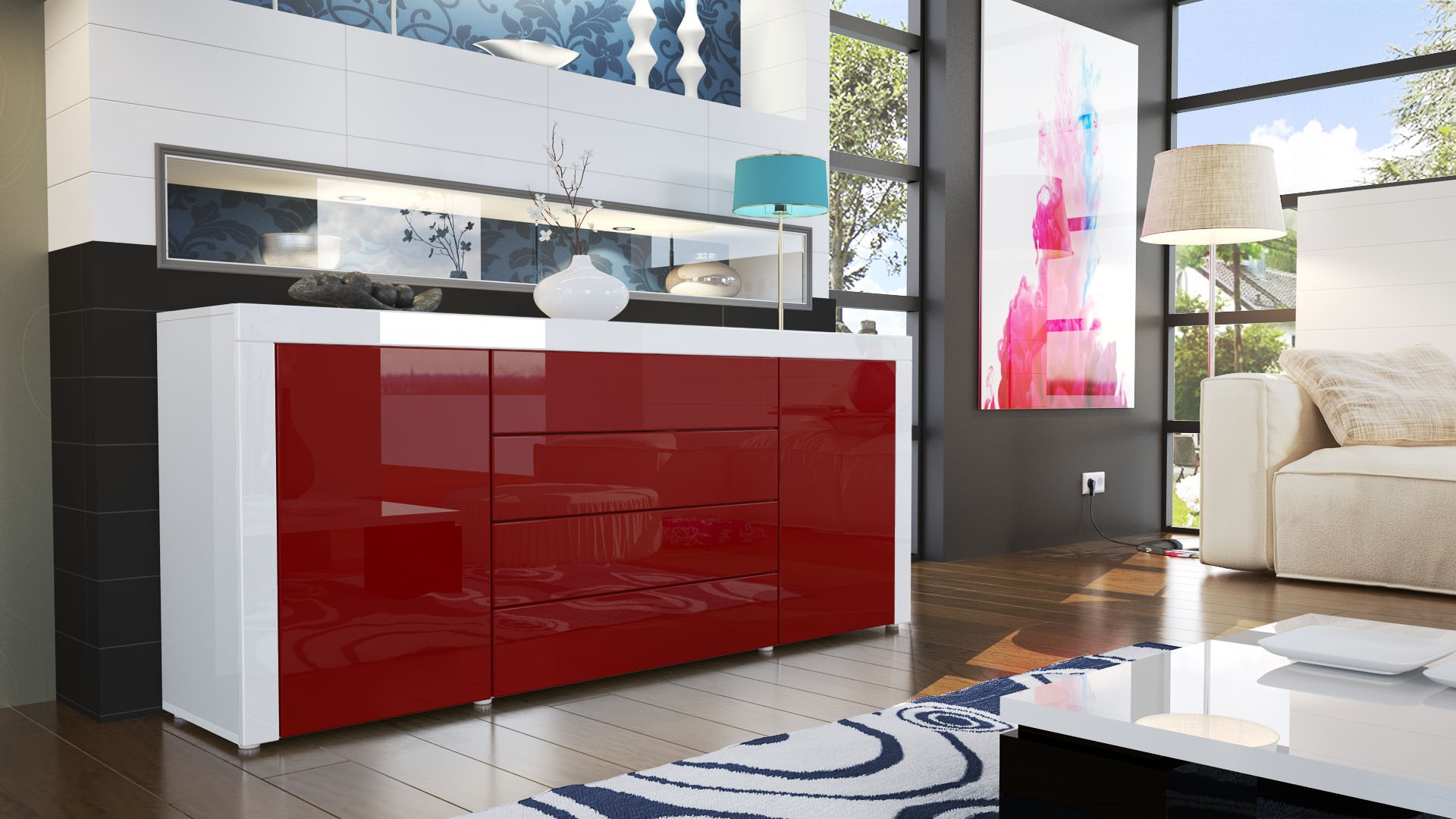 Buffet/Bahut 167 cm - 2 portes - 4 tiroirs