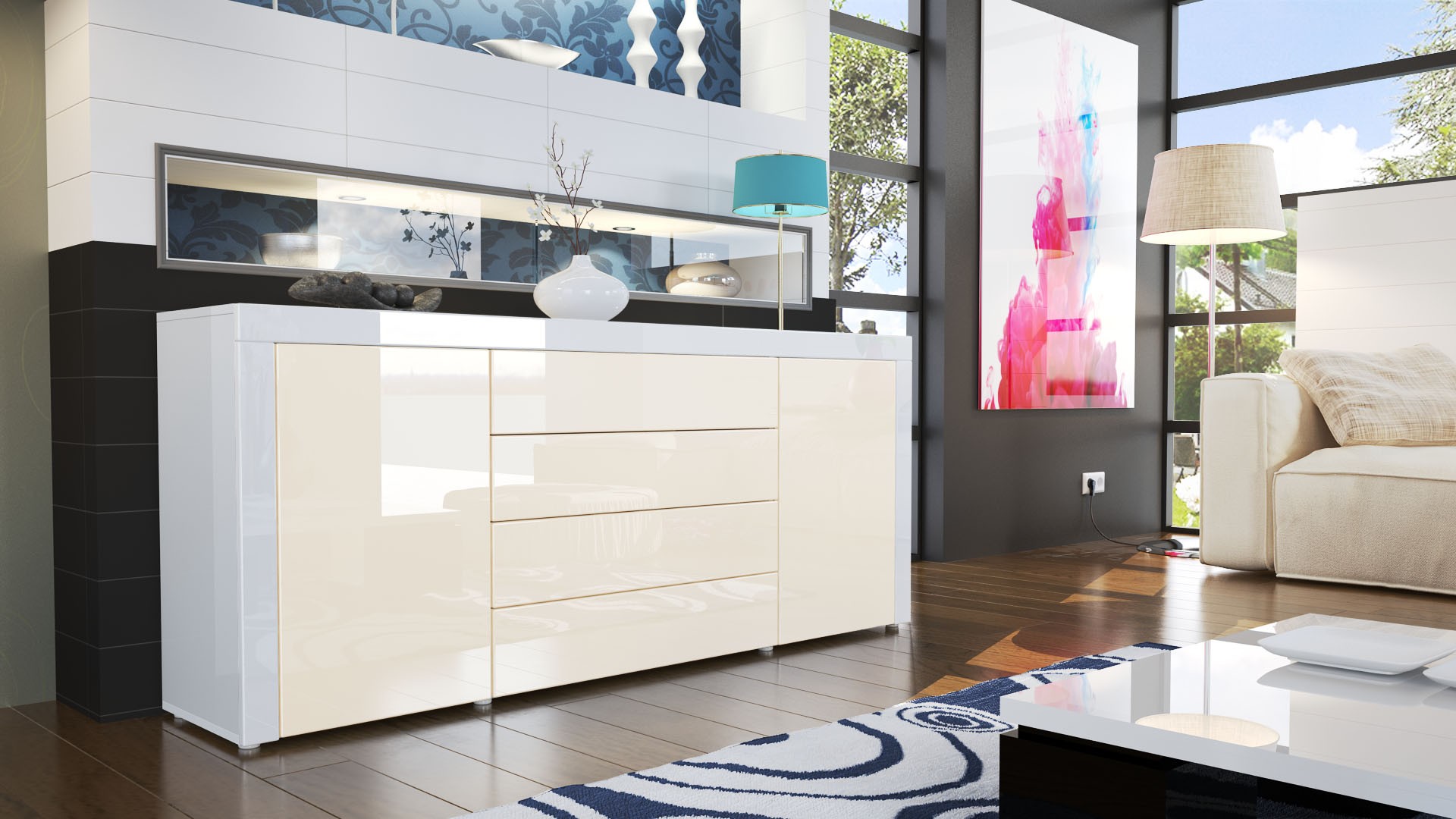 Buffet/Bahut 167 cm - 2 portes - 4 tiroirs