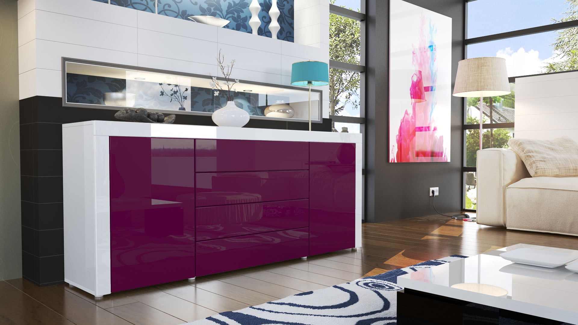 Buffet/Bahut 167 cm - 2 portes - 4 tiroirs