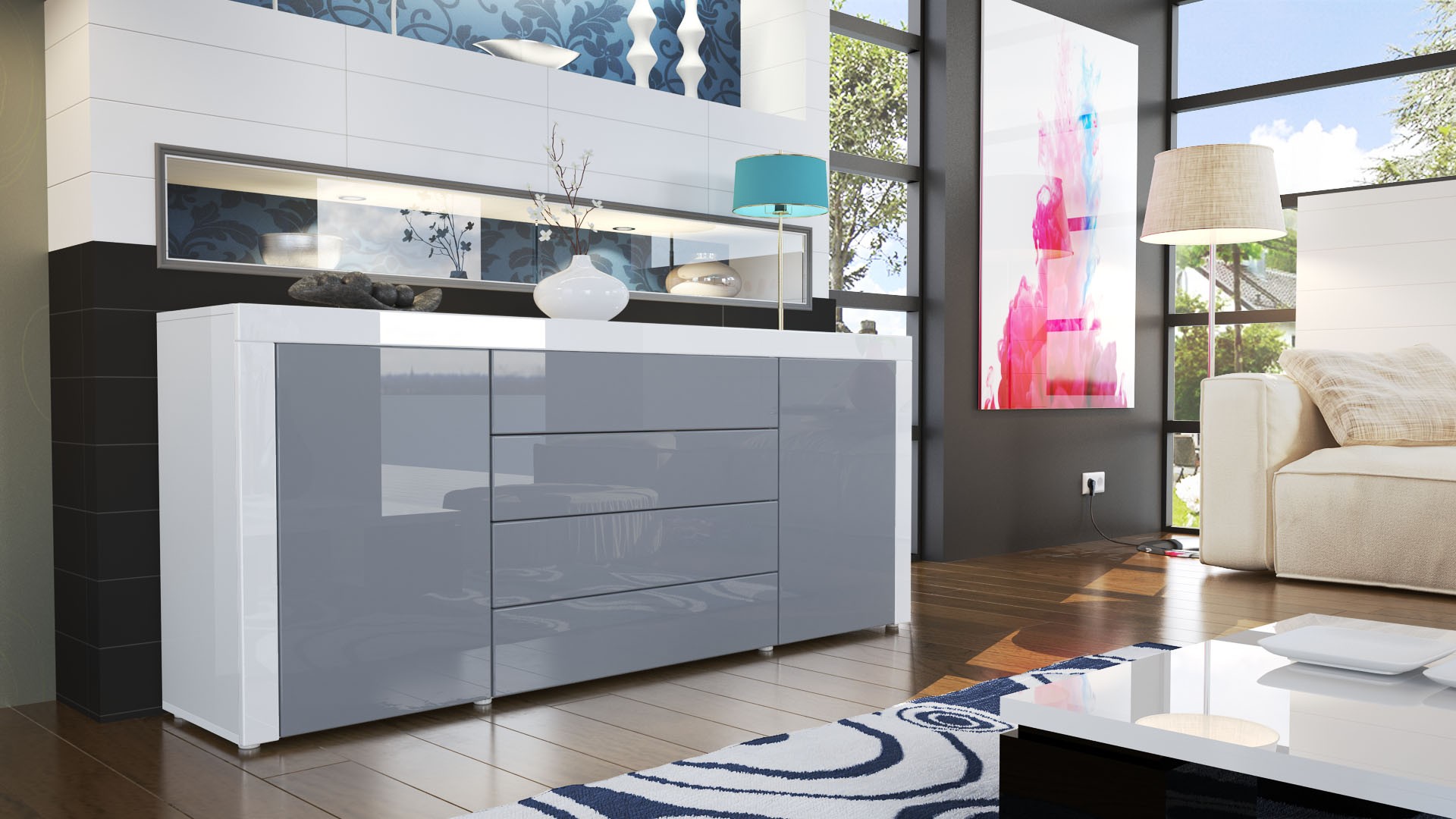 Buffet/Bahut 167 cm - 2 portes - 4 tiroirs