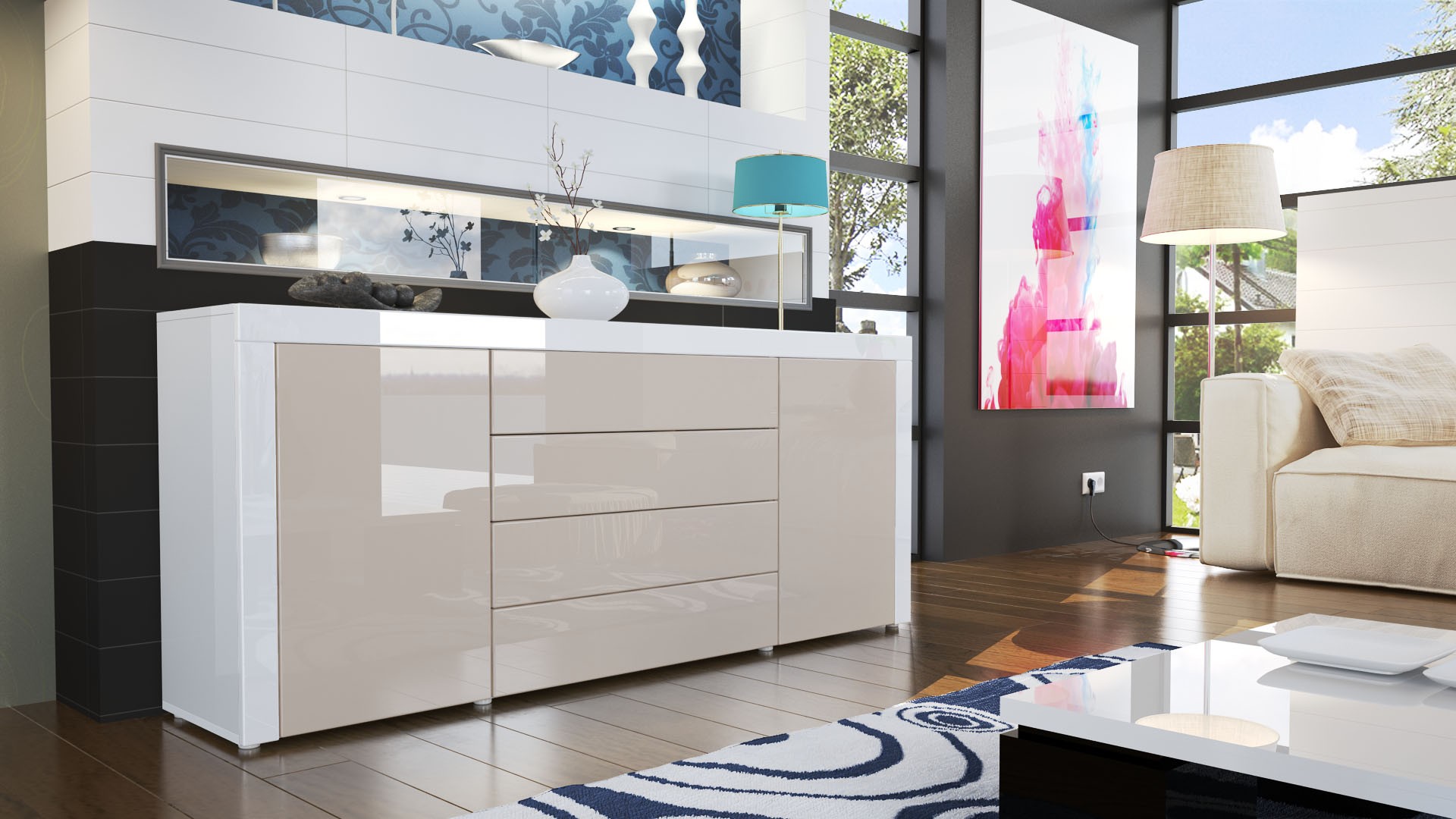 Buffet/Bahut 167 cm - 2 portes - 4 tiroirs