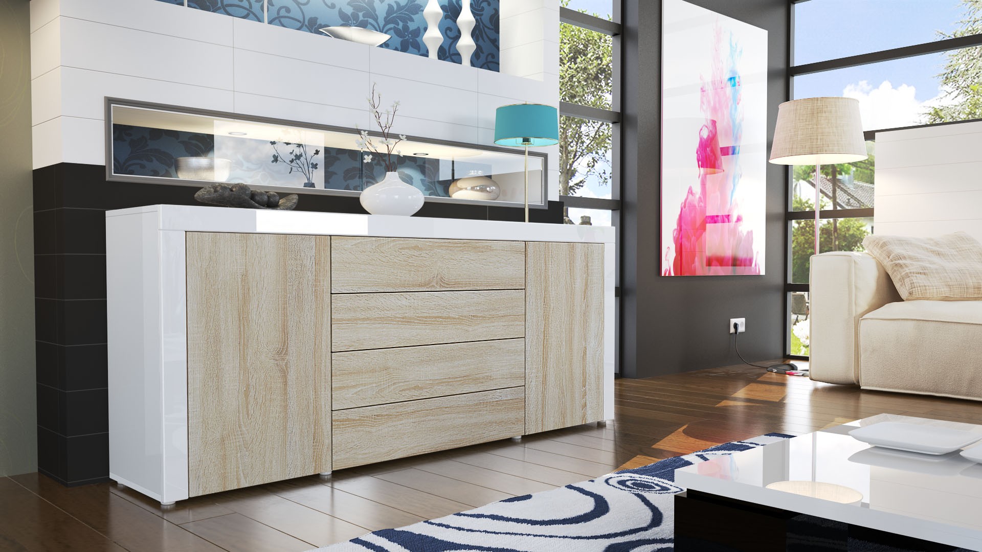 Buffet/Bahut 167 cm - 2 portes - 4 tiroirs