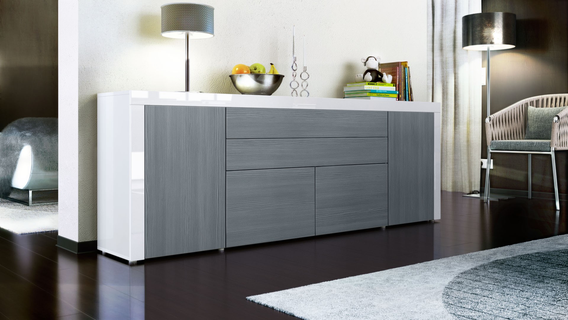 Buffet/Bahut 200 cm - 4 portes - 2 tiroirs