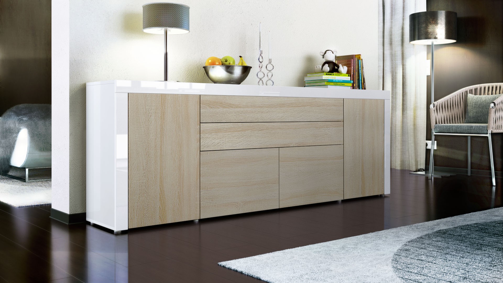 Buffet/Bahut 200 cm - 4 portes - 2 tiroirs