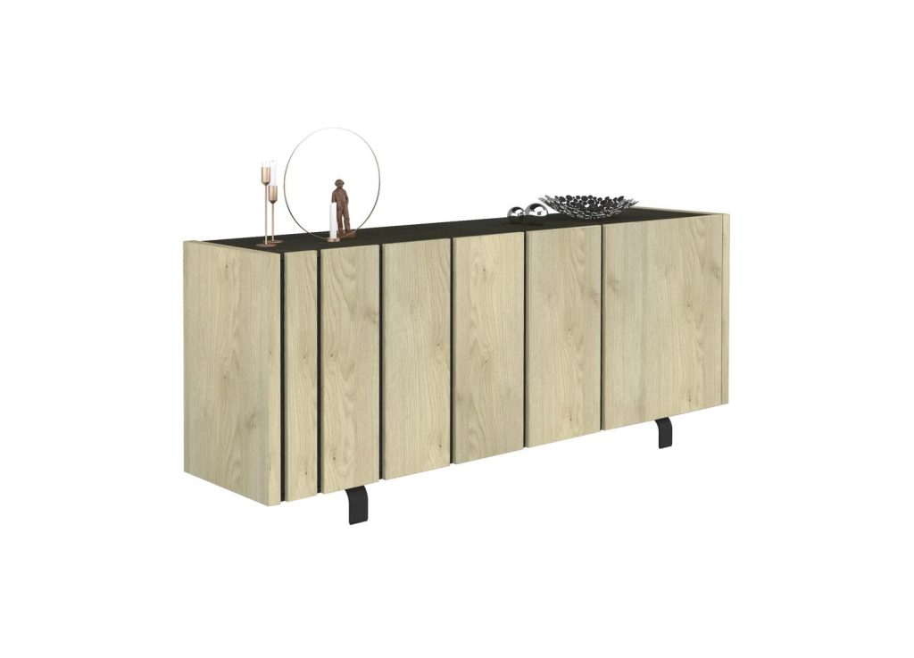Buffet bahut design 3 portes chêne et décor noir