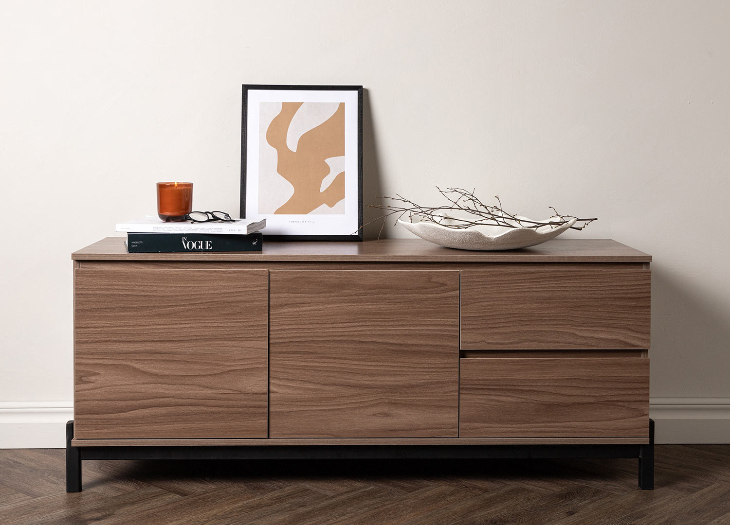 Buffet bas de rangement noyer 138 cm