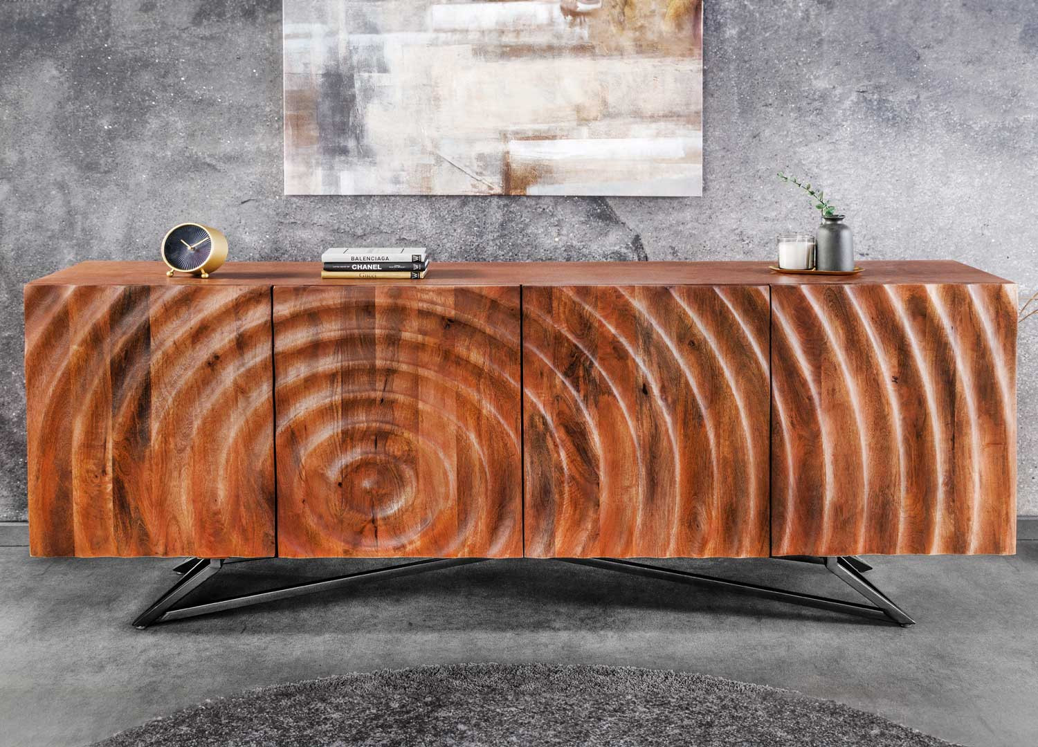 Buffet bas manguier marron et métal noir