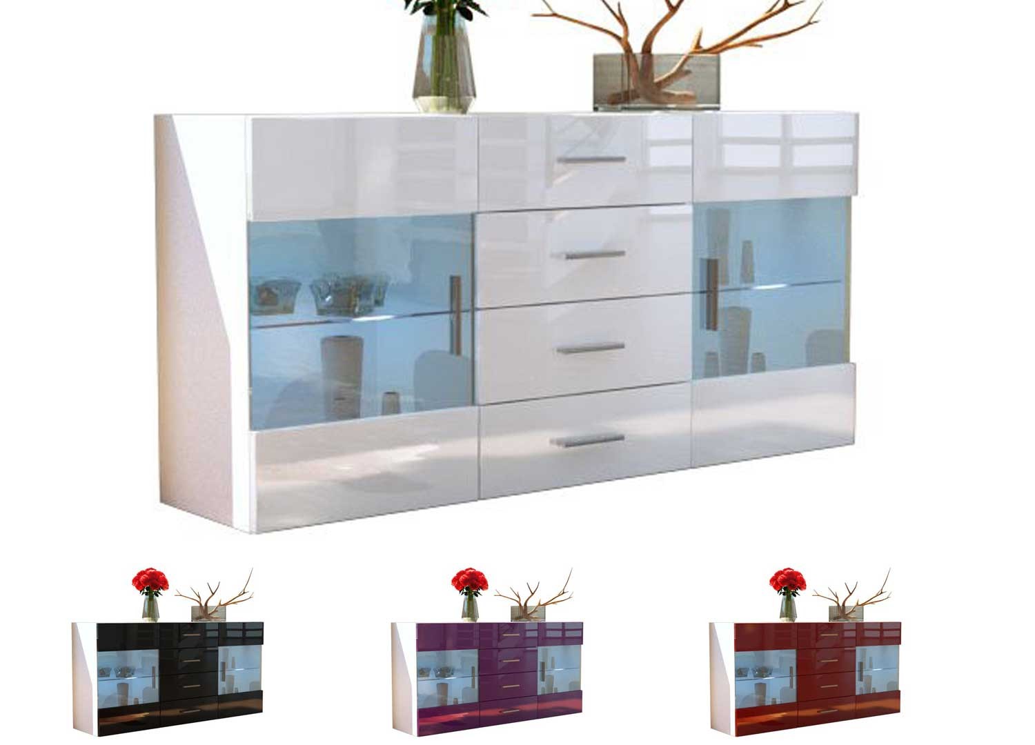 Buffet blanc 2 portes en verre
