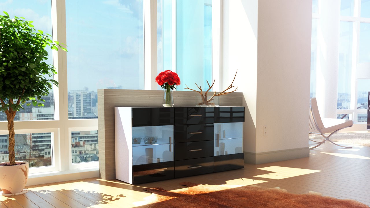 Buffet blanc 2 portes en verre