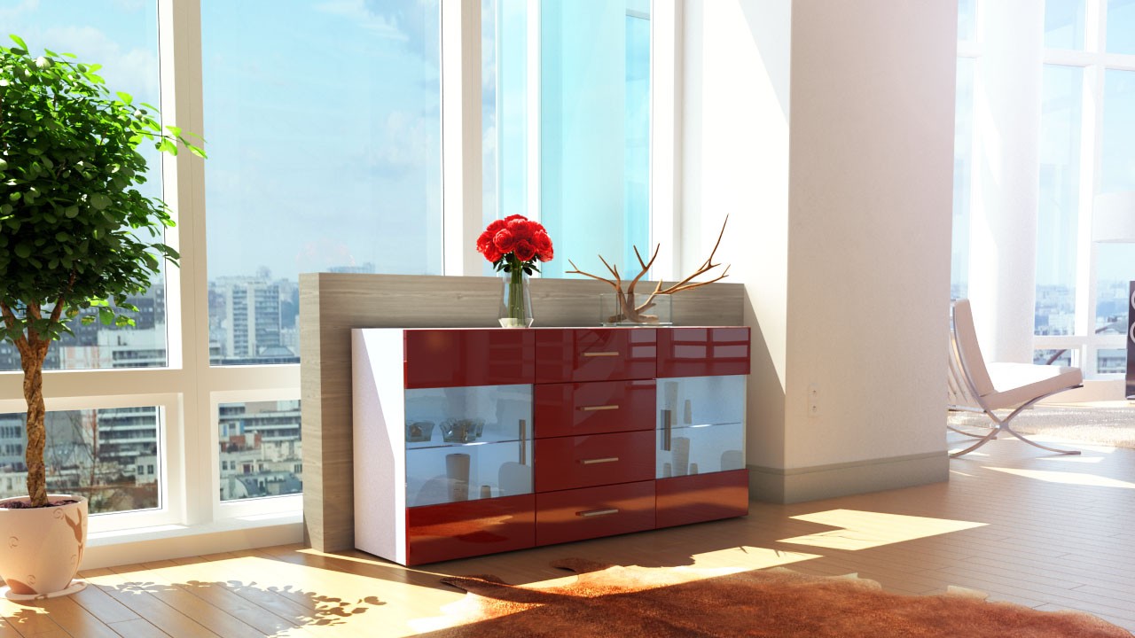 Buffet blanc 2 portes en verre