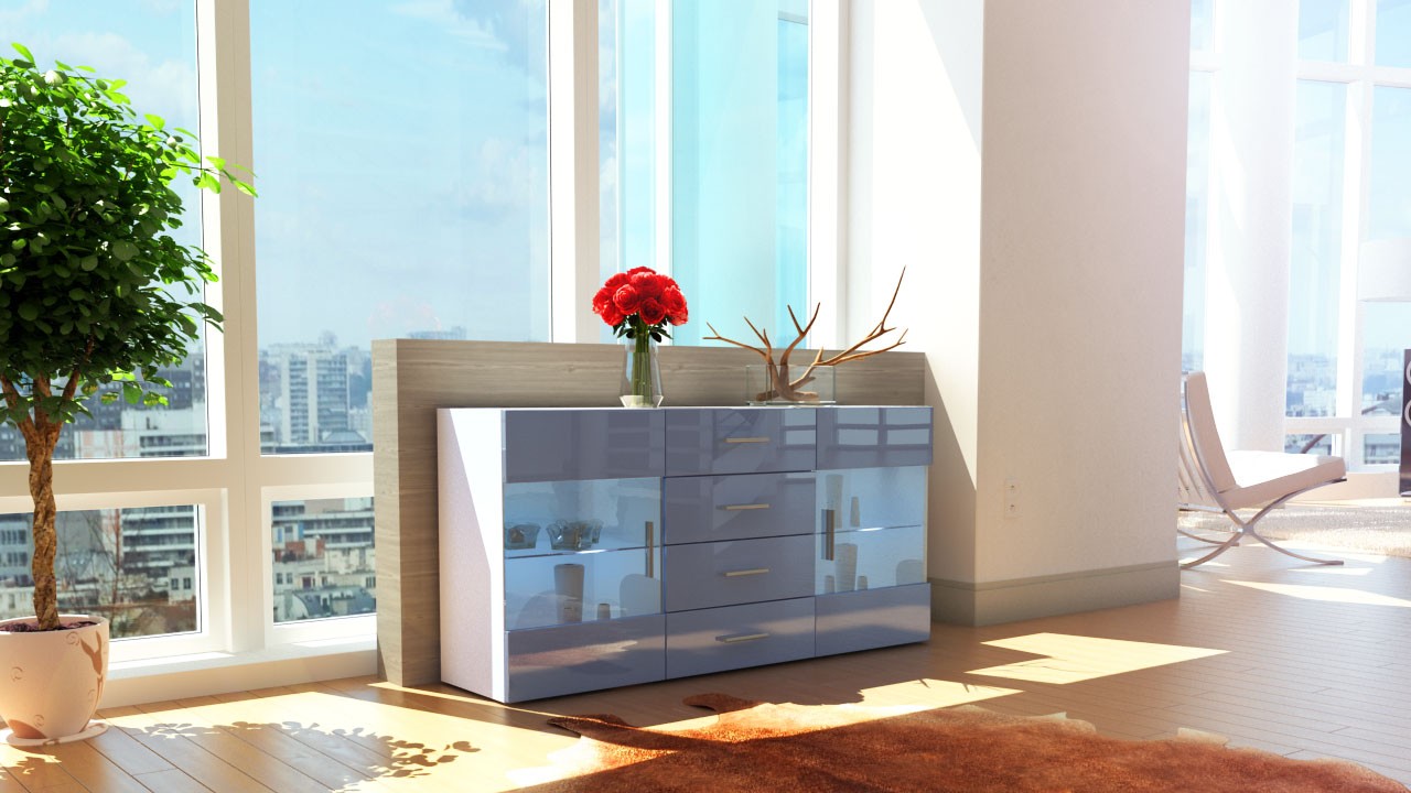 Buffet blanc 2 portes en verre