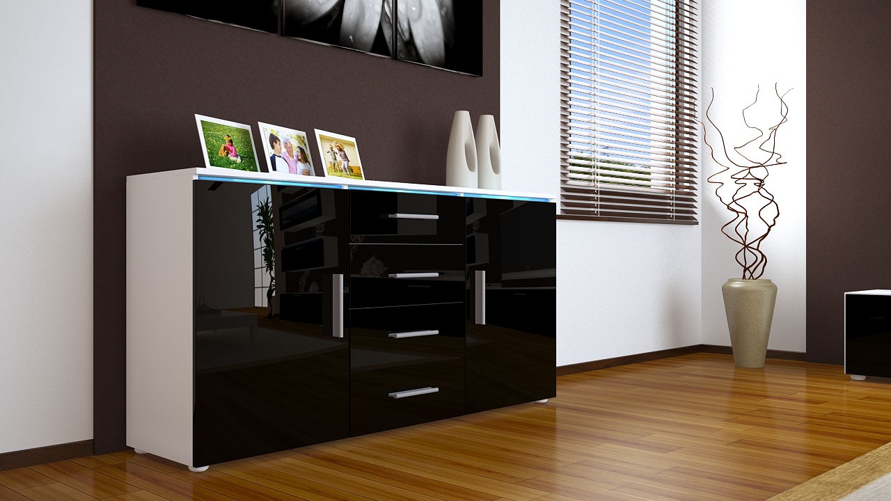 Buffet blanc 2 portes et 4 tiroirs moderne