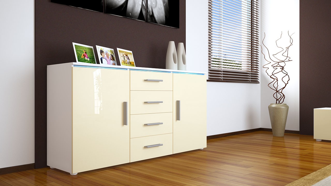 Buffet blanc 2 portes et 4 tiroirs moderne