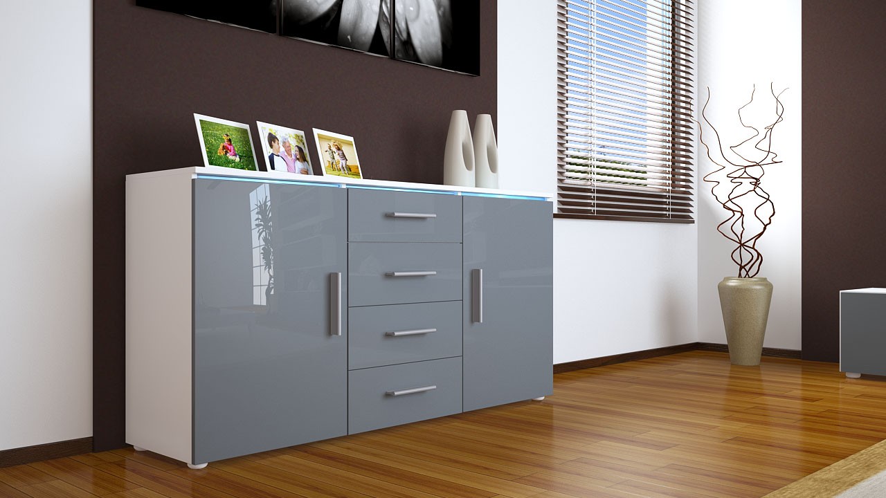 Buffet blanc 2 portes et 4 tiroirs moderne