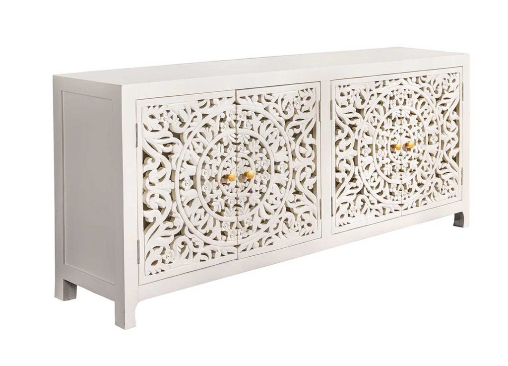 Buffet blanc en bois sculpté style oriental Azura