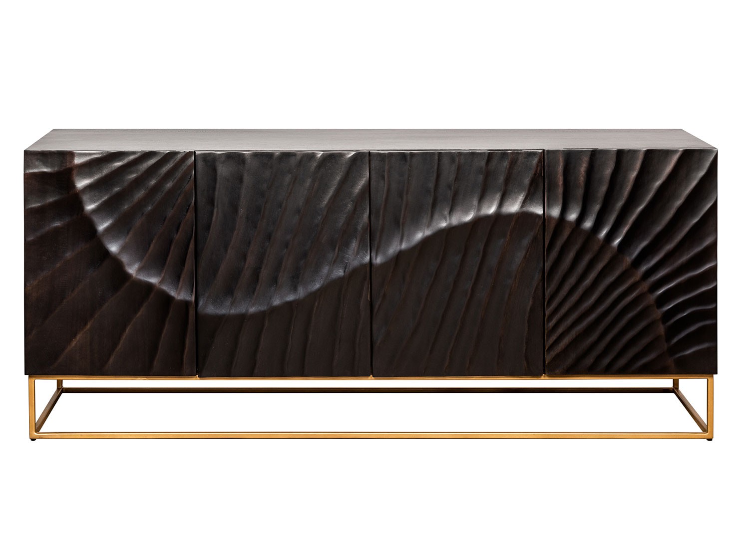 Buffet bois de manguier sculpture en 3D et pied métal doré 177 cm