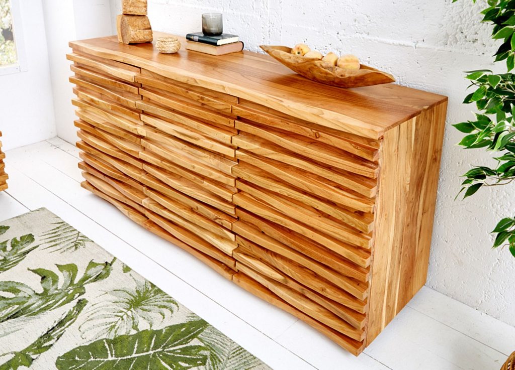 Buffet bois massif d'acacia 2 portes et 3 tiroirs 1m60