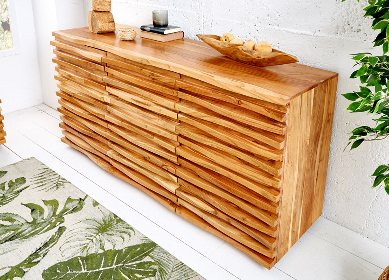 Buffet bois massif d'acacia 2 portes et 3 tiroirs 1m60