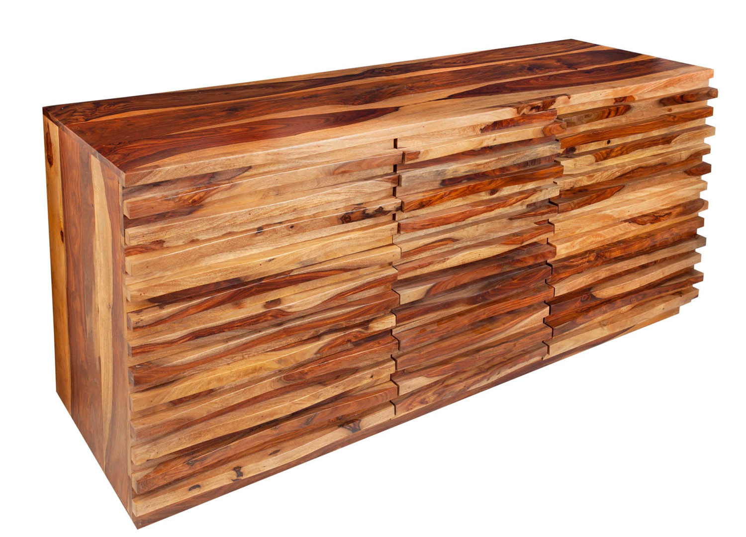 Buffet bois massif moderne sesham façades en relief 160 cm