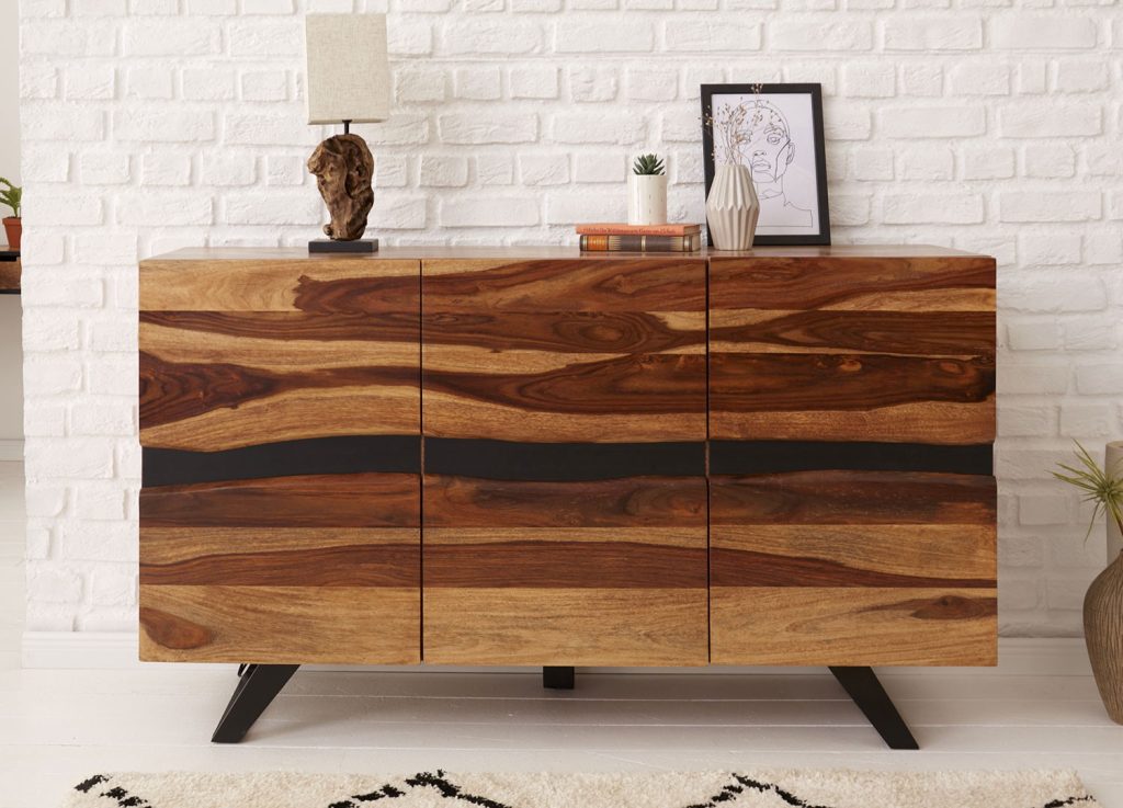 Buffet bois massif sesham et pieds métal 150 cm