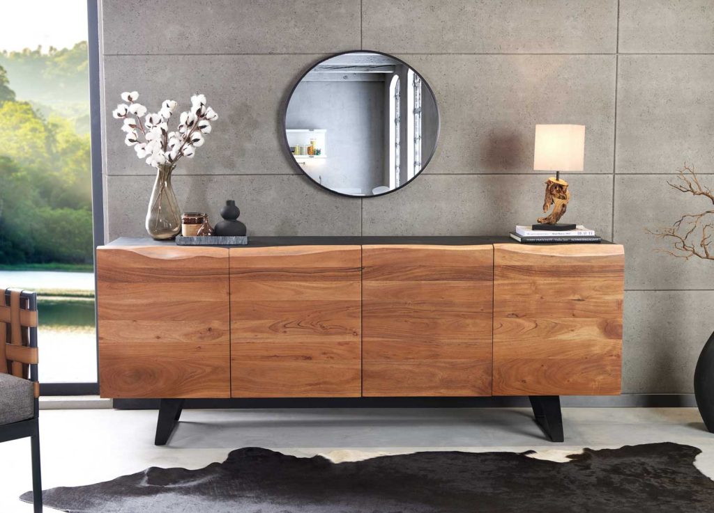 Buffet design 180 cm 4 portes anthracite et bois massif