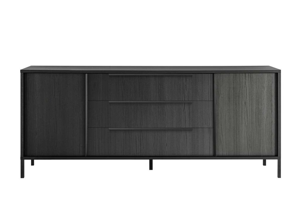 Buffet design 2 portes et 3 tiroirs 207 cm chêne noir