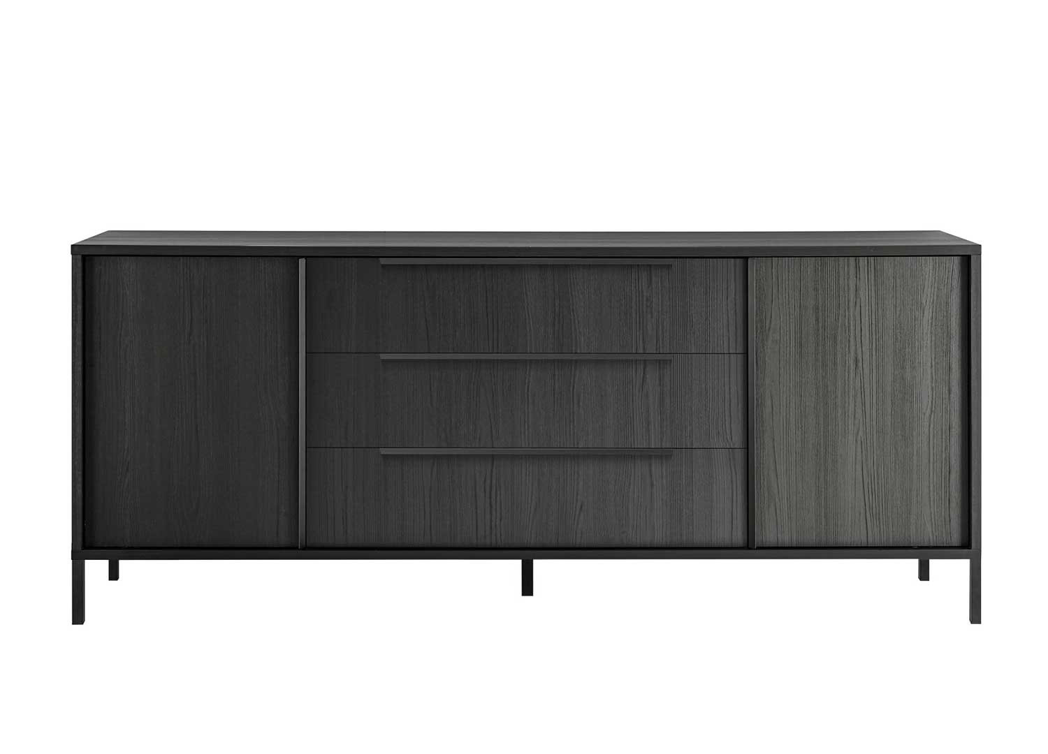 Buffet design 2 portes et 3 tiroirs 207 cm chêne noir