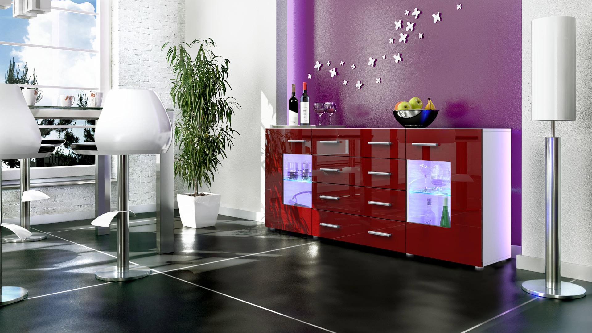 Buffet design blanc 166 cm avec rangements