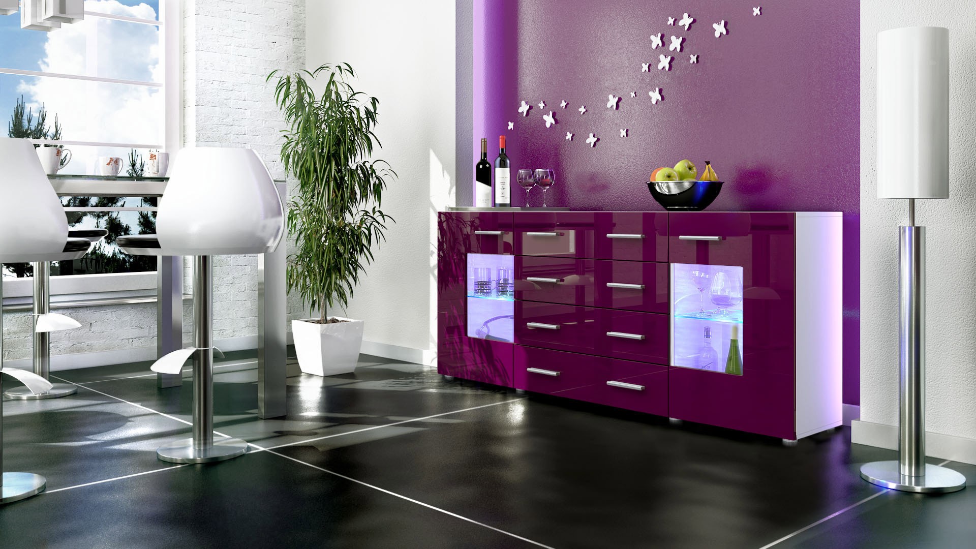 Buffet design blanc 166 cm avec rangements