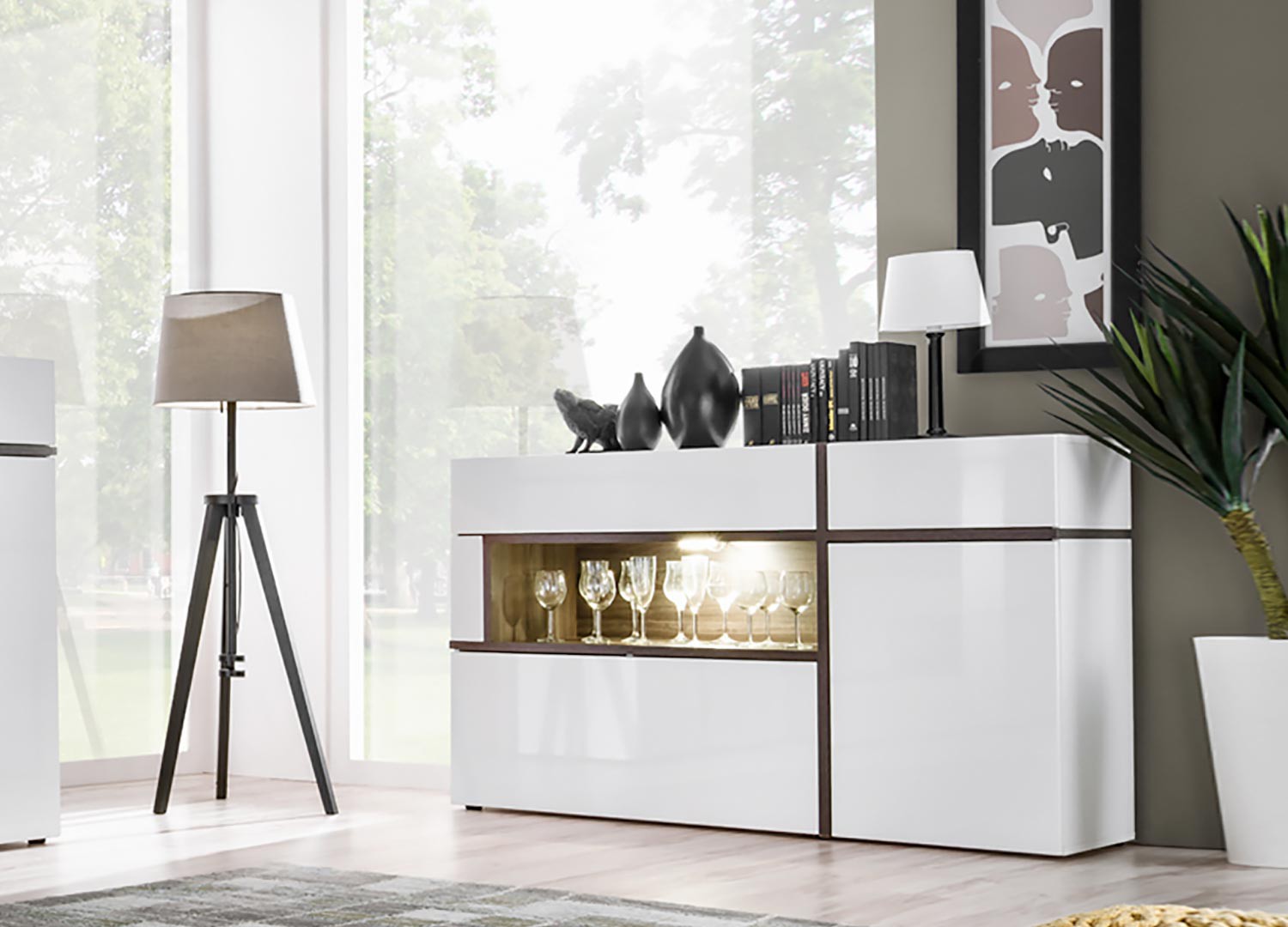 Buffet design blanc à led