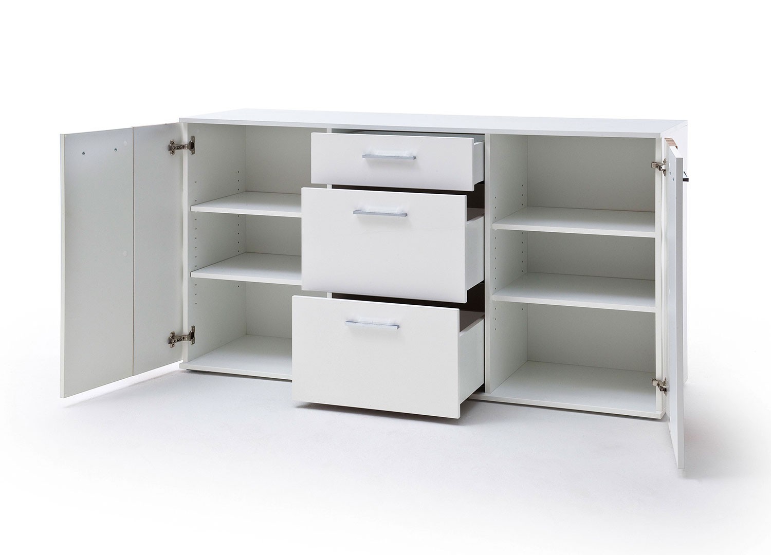 Buffet design blanc et bois 2 portes et 3 tiroirs