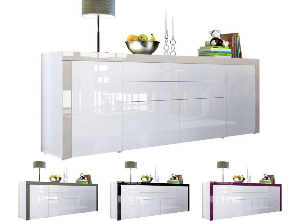 Buffet design blanc laqué 200 cm - 4 portes - 2 tiroirs