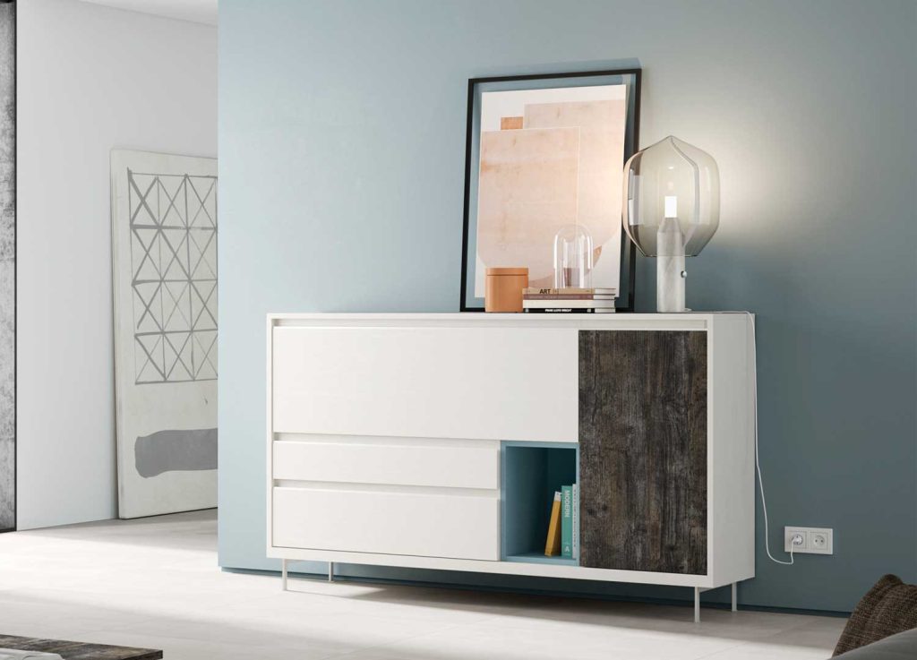 Buffet design bois et pieds en métal blanc 169 cm