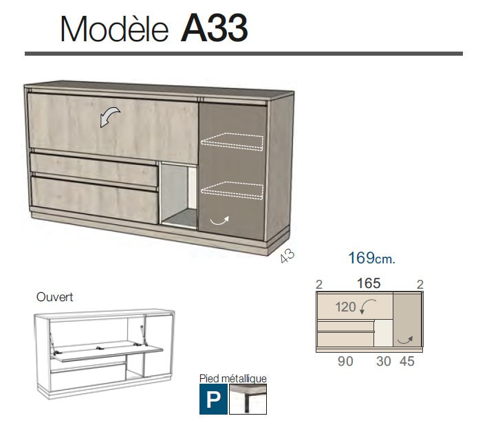 Buffet design bois et pieds en métal blanc 169 cm