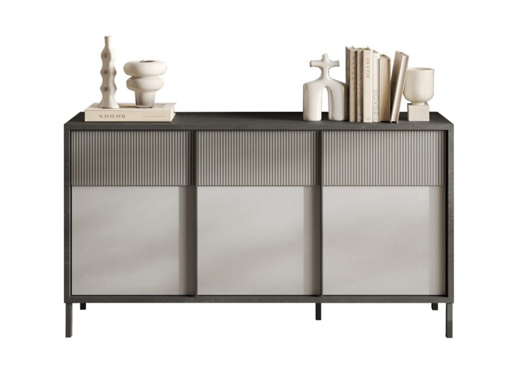Buffet design gris 3 portes 156 cm