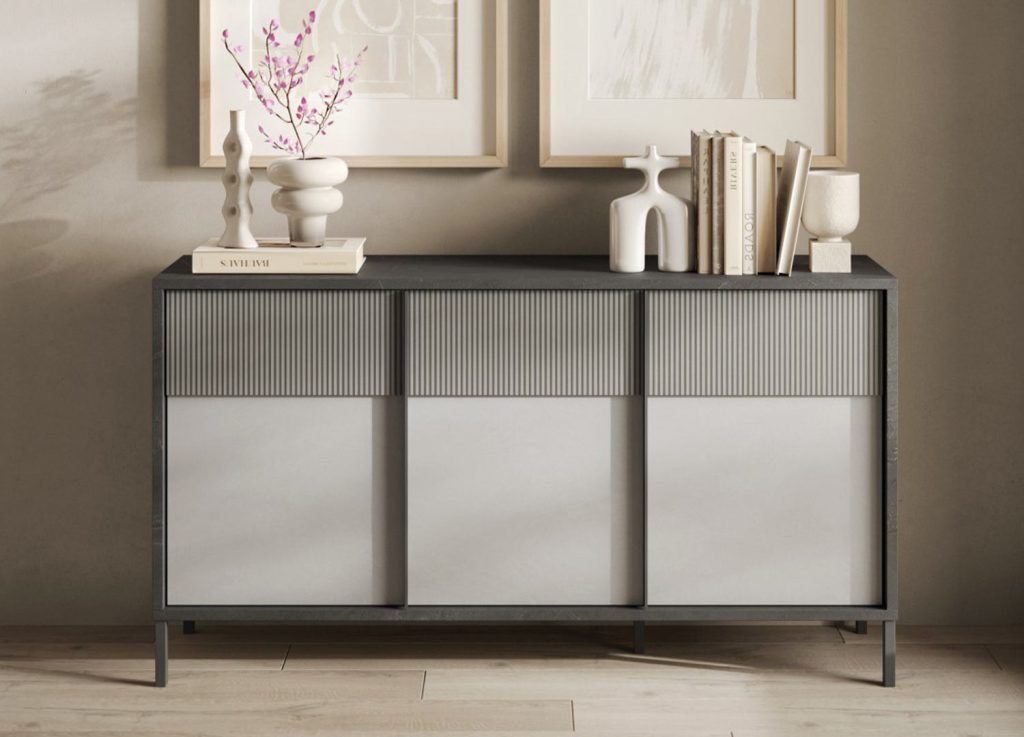 Buffet design gris 3 portes 156 cm