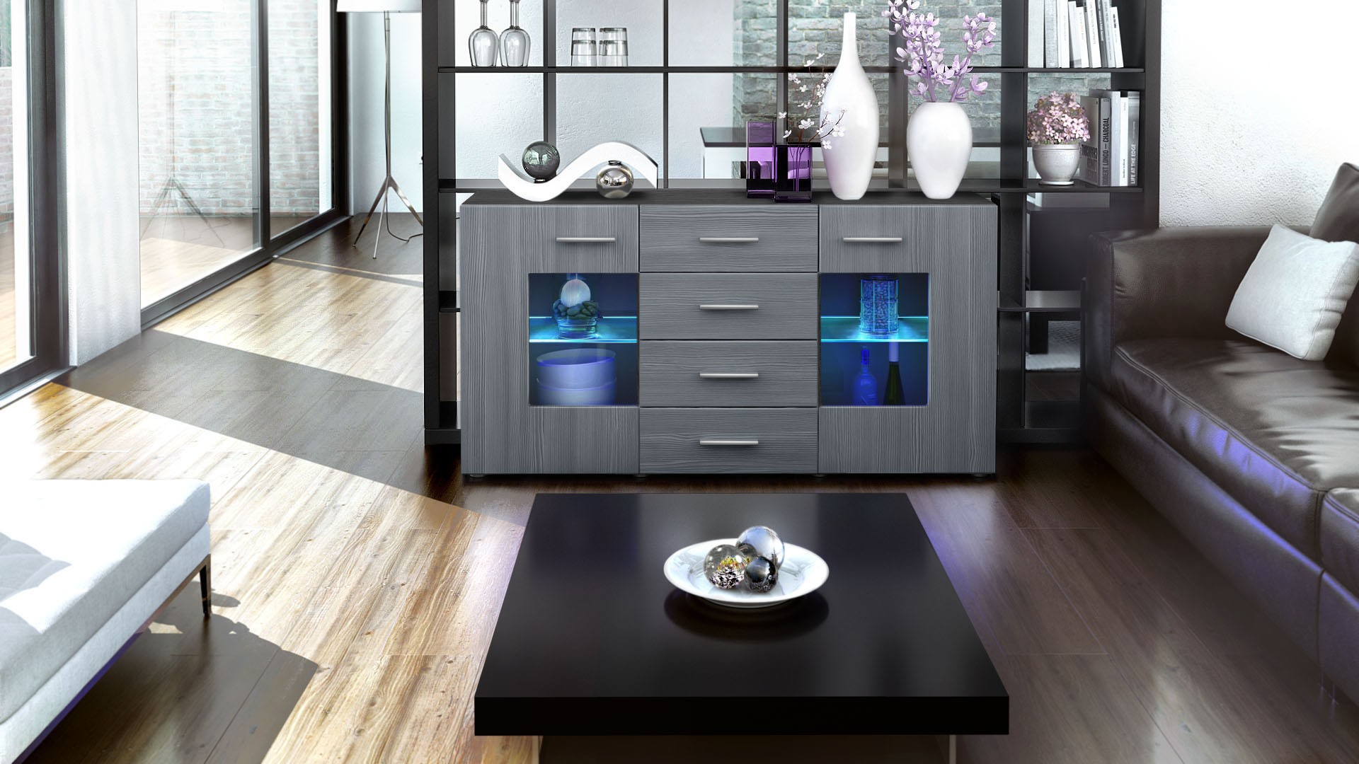 Buffet design noir 4 tiroirs