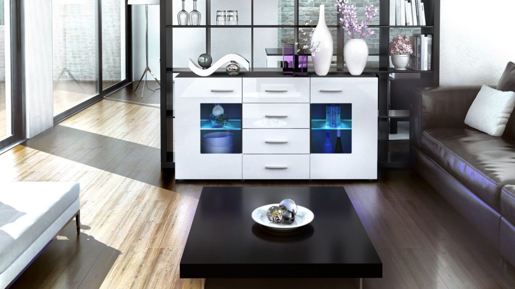 Buffet design noir 4 tiroirs