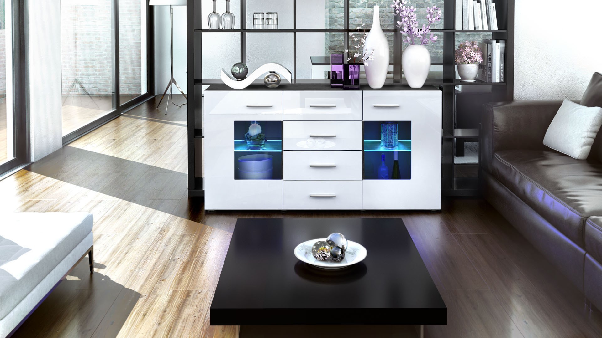 Buffet design noir 4 tiroirs