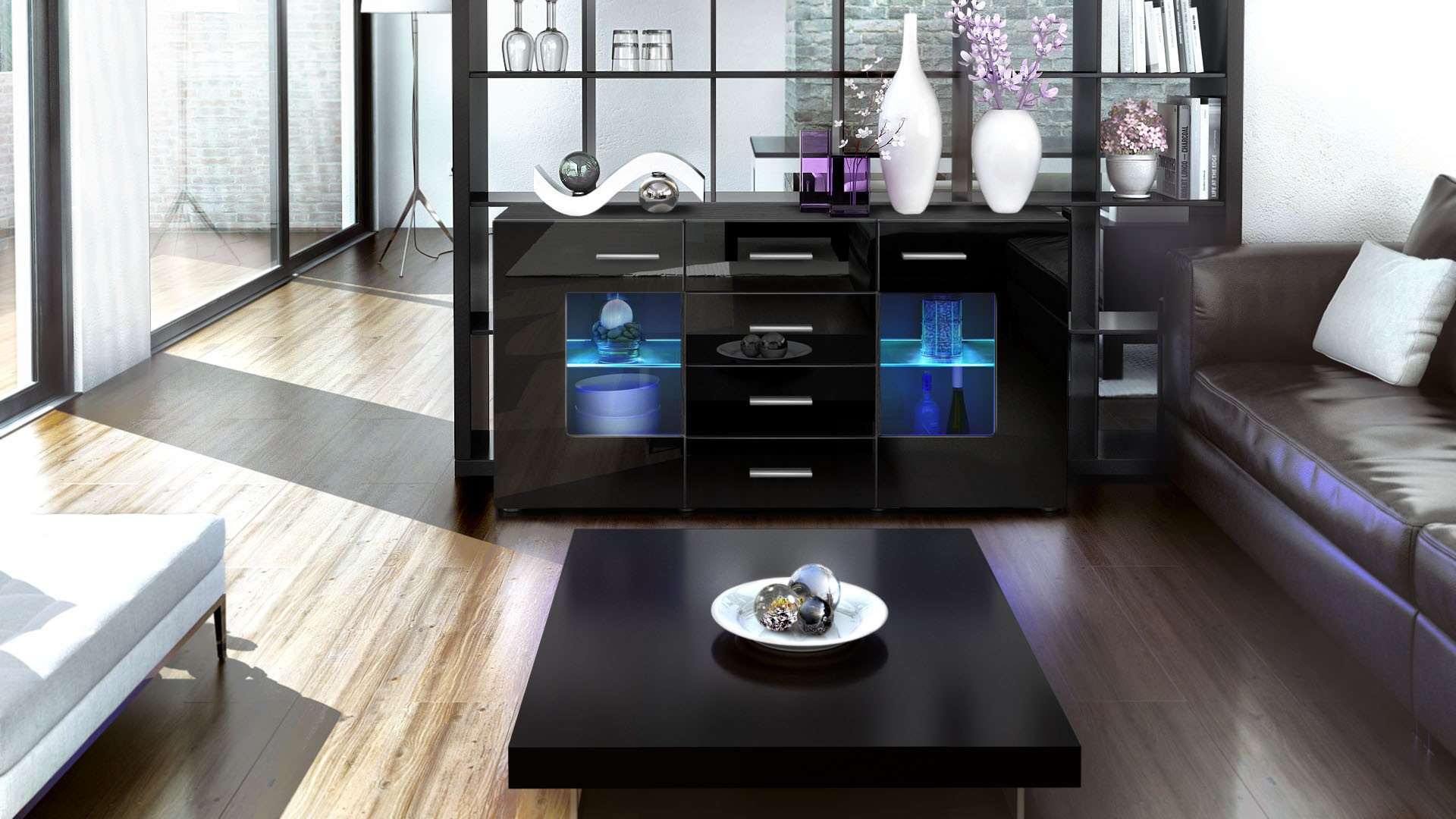 Buffet design noir 4 tiroirs