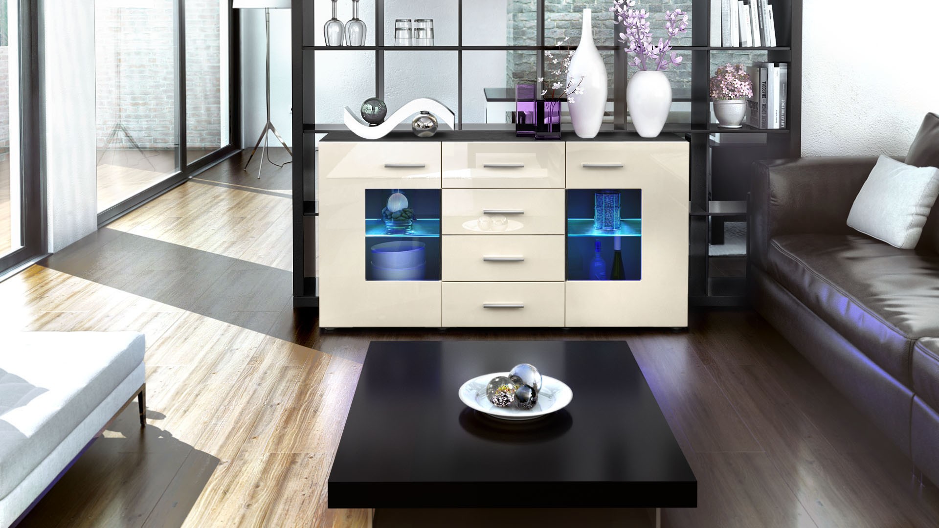 Buffet design noir 4 tiroirs