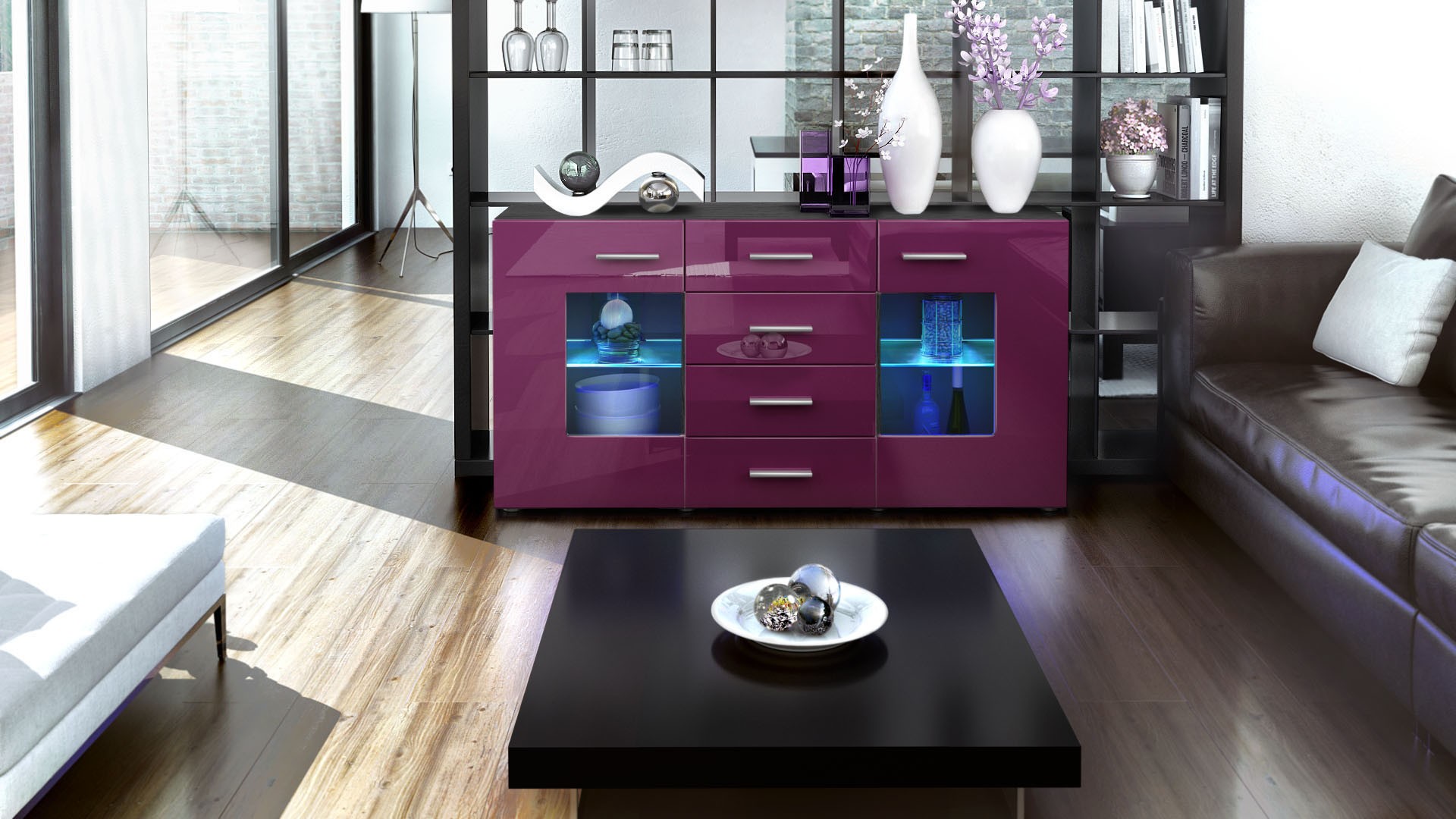 Buffet design noir 4 tiroirs