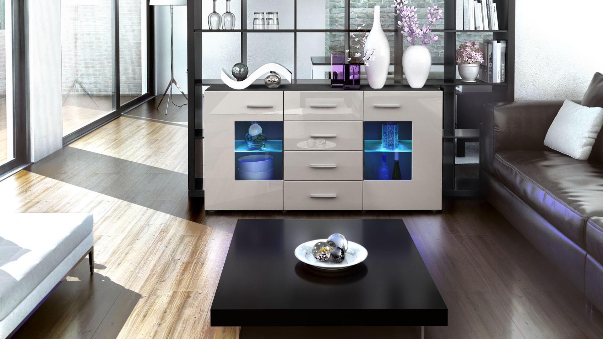 Buffet design noir 4 tiroirs