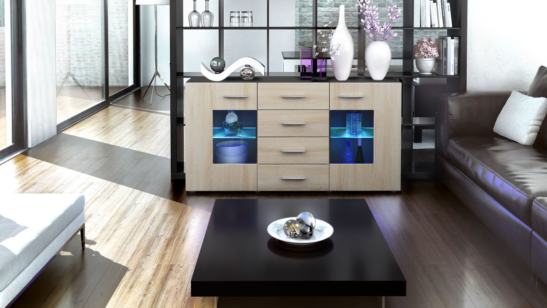 Buffet design noir 4 tiroirs