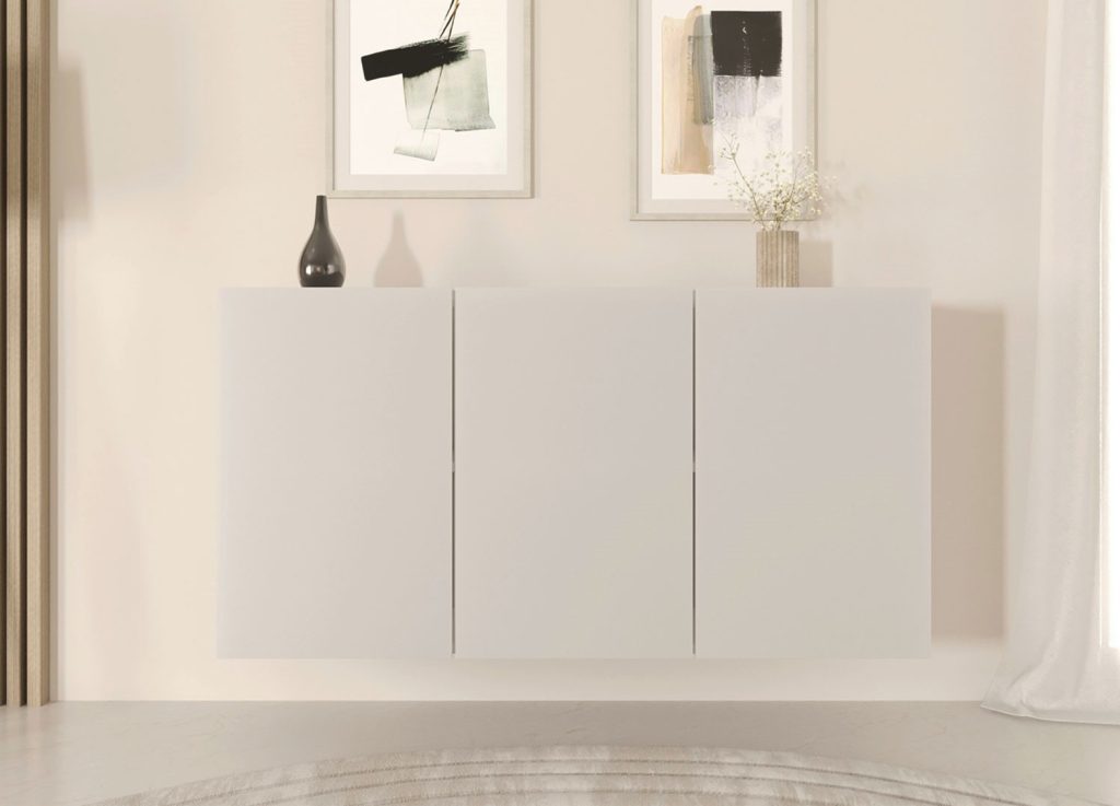Buffet design suspendu blanc 160 cm 3 portes