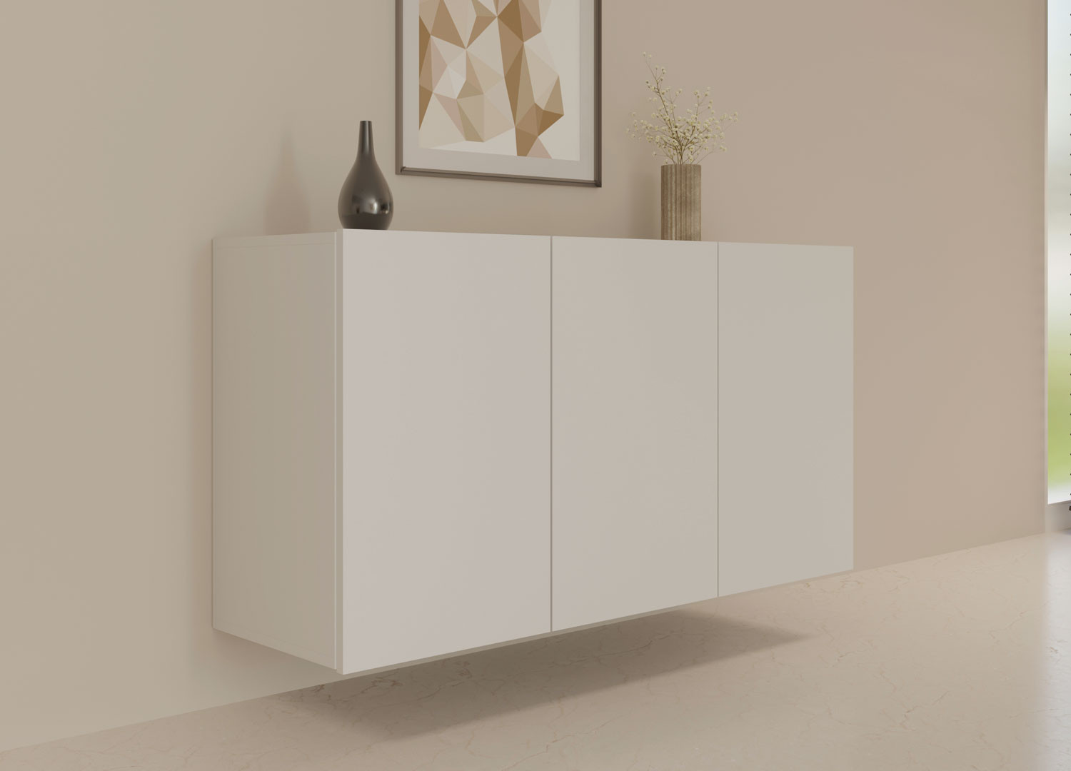 Buffet design suspendu blanc 160 cm 3 portes