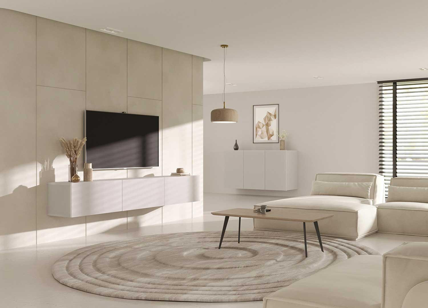 Buffet design suspendu blanc 160 cm 3 portes