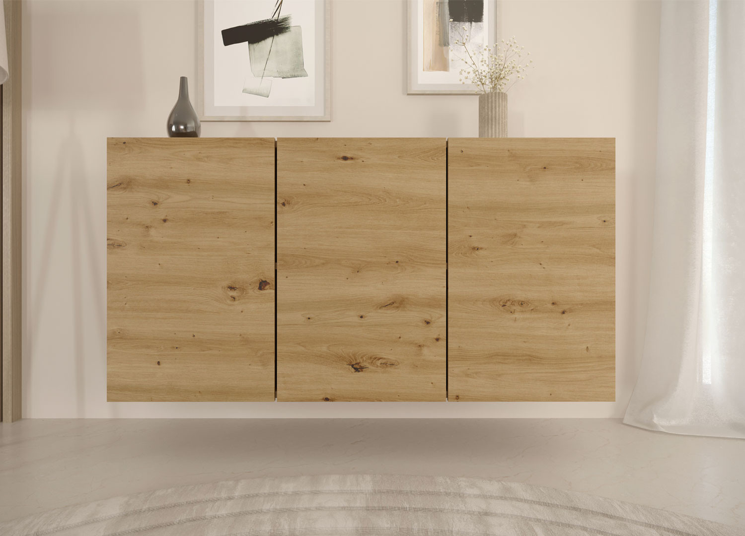 Buffet design suspendu chêne artisan 160 cm 3 portes